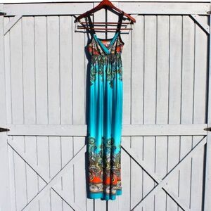 🌺 Baily Blue Boho Maxi Dress | Small | Paisley Print Festival Vibes